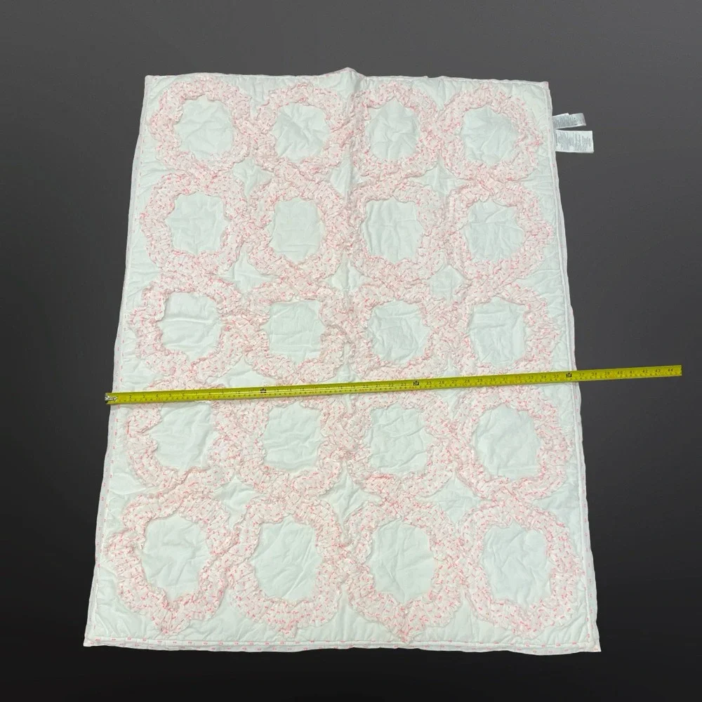 Anthropologie Claremore Toddler Quilt White Pink Ruffle Cotton Nursery Blanket